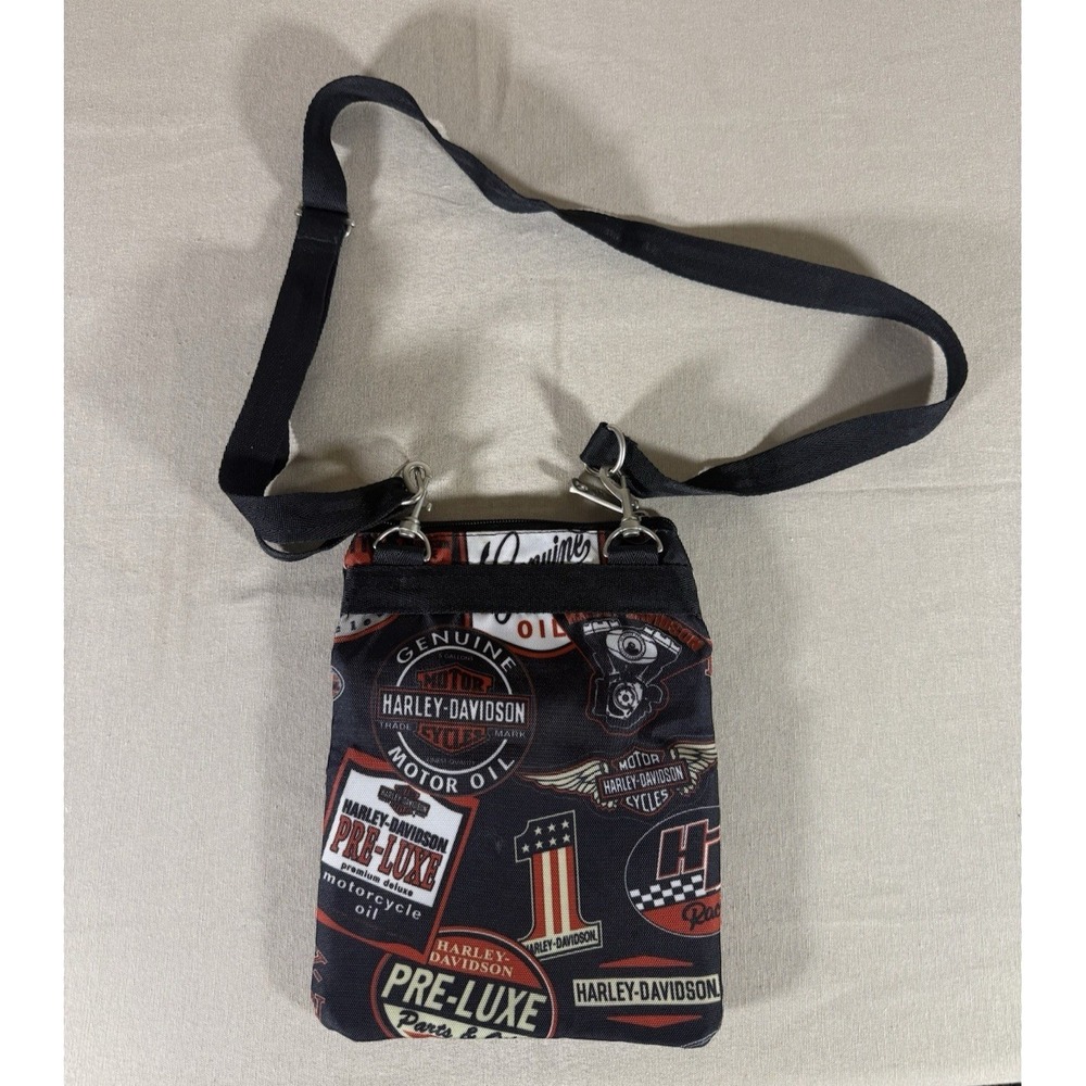 Harley Davidson Crossbody Bag Black All Over Print 9x7 Shoulder Strap Double Zip